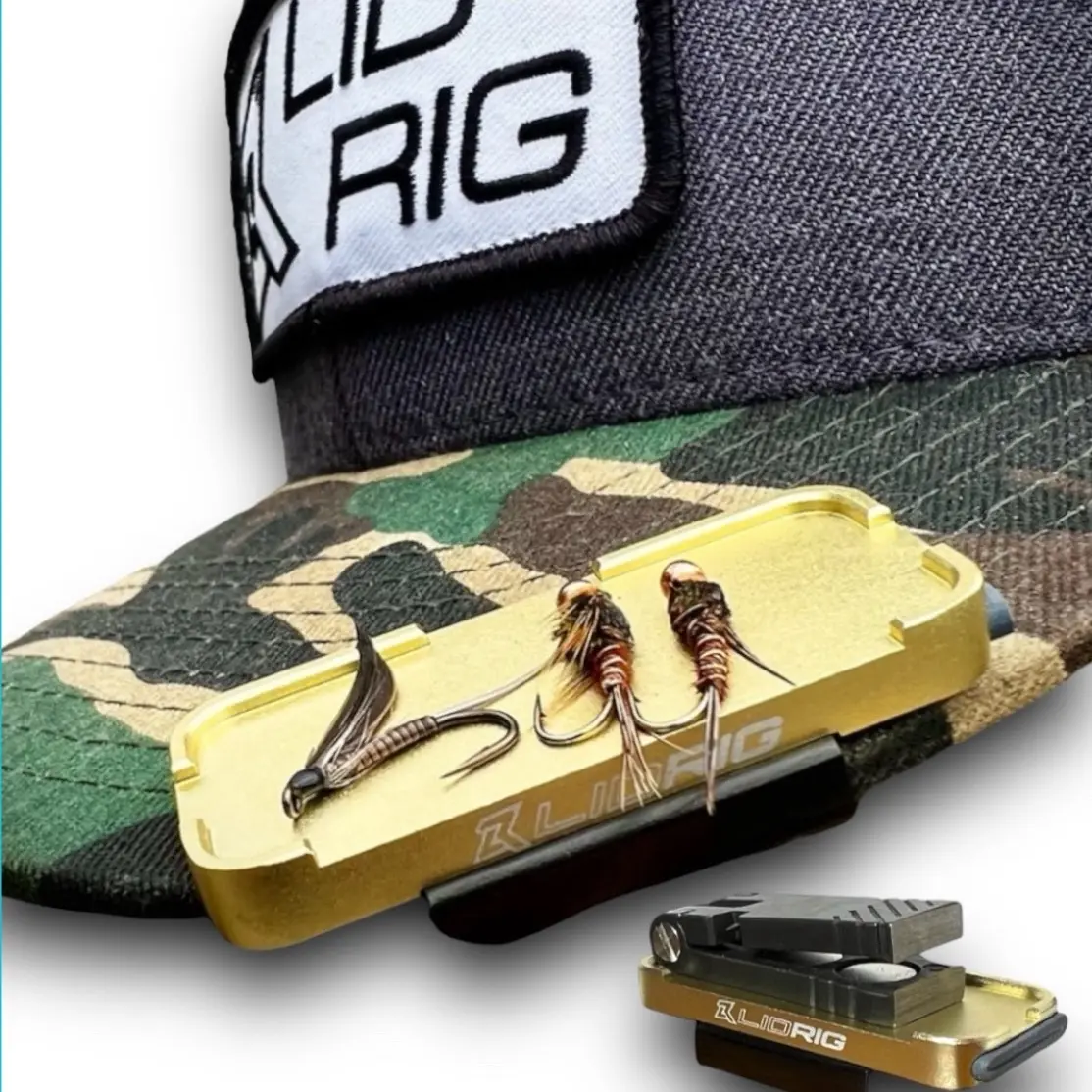 The Stash Tray & built in hook sharpener is a revolutionary new way to magnetically hold and store your flies, or Lid Rig on your hat for quick access