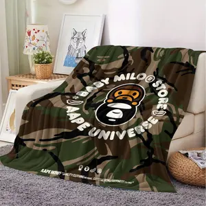 Cartoon Monkey Camouflage Oversized Flannel Blanket, Green Camo Animal Print Soft Cozy Throw Blanket for Bed Sofa Couch, Warm Lightweight Oversized Bed Cover for Teens Room Decor, Fun Blanket