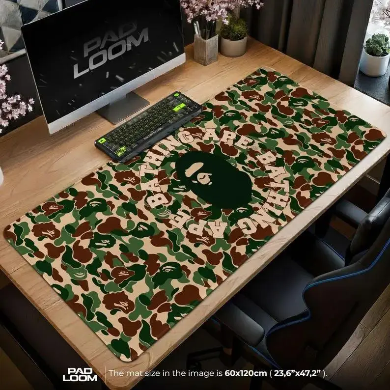 Camo Ape Desk Mat, Hypebeast Streetwear Gaming Mouse Pad, XXL Extended Keyboard Mousepad, Gaming Desk Setup Accessory, Aesthetic Gamer Room Decor, Creator Workspace Gift