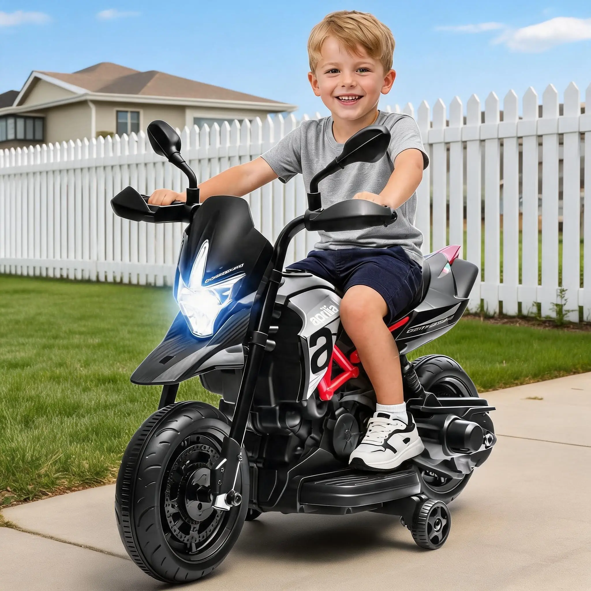 GAOMON 6V Electric Kids Ride-on Motorcycle, Licensed Toddler Battery Bike | Training Wheels - Battery Powered Kids Motorcycle Toy - Working Headlight, Safe Small-Size Ride-On Toy for Children