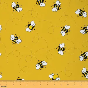 Feelyou Waterproof Tight-Weave Polyester Durable Fabric, 1 yd (36x58 in) Cartoon Bee & Flowers Print, Indoor/Outdoor Upholstery Fabric for DIY Spring Garden Projects