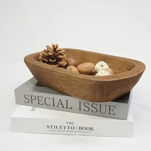 Solid Wood Tray, Hand-Carved Wooden Dough Bowl, Storage and Decorative Aromatherapy Display Piece