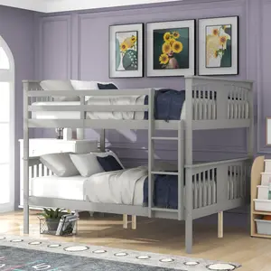 Full over Full Bunk Bed with Ladder for Bedroom, Guest Room Furniture-Gray(OLD SKU :LT000203AAE)
