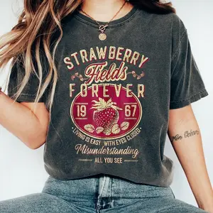 Old School Band Tee, Comfort Retro Band Tee, Beatle Strawberry Fields Rock Band Tee, Oversized Trendy Shirts, Retro Graphic Tee