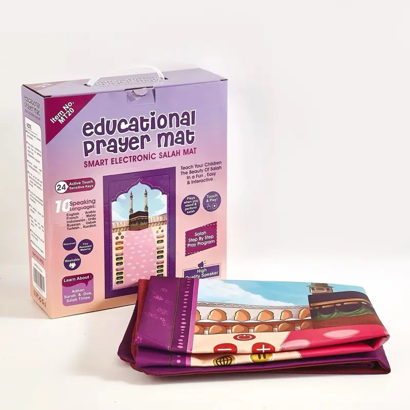 Adult Educational Interactive Prayer Mat - Islamic Gifts Muslim Blue with Quran Recitations and Hadiths