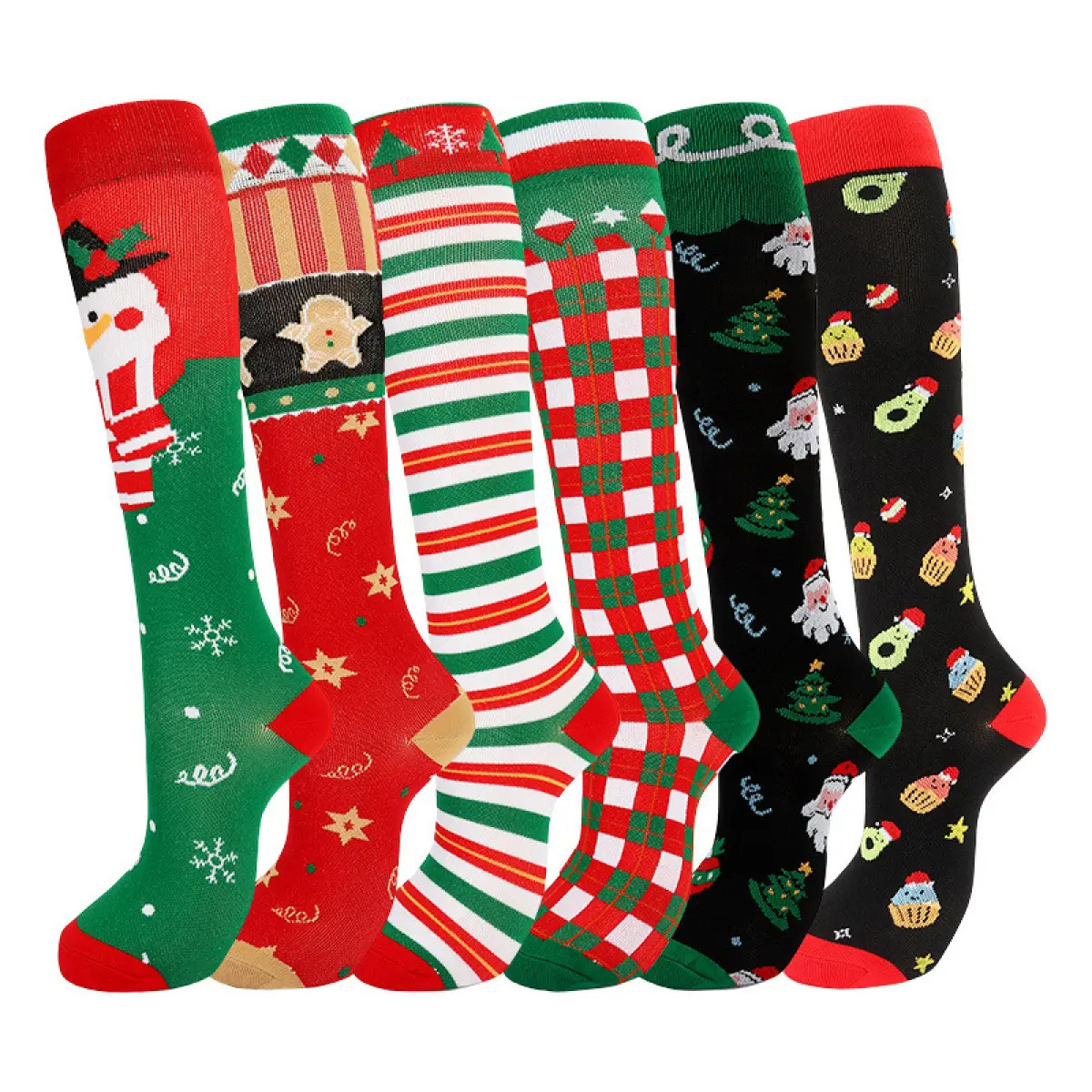 6 Pairs Medical-Grade Compression Socks 15-20 mmHg Support for Men Women All-Season Performance Socks Reinforced Heel Toe Design Christmas Thanksgiving Gift Multi-Functional Dopamine Y2K Style Menswear Running High Knee Themed - Suits