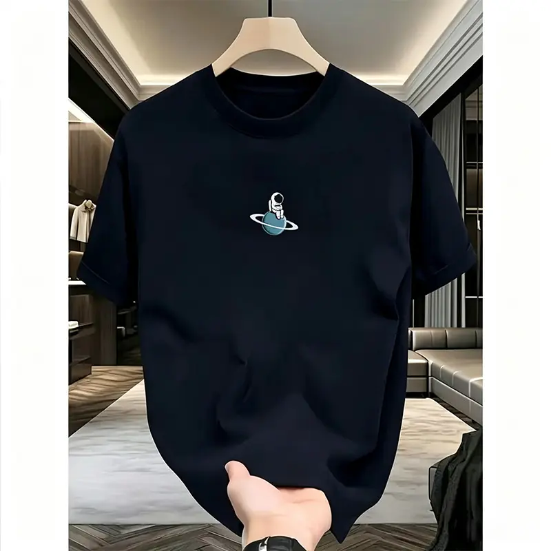 Men's Heavyweight 100% Cotton Graphic T-Shirt Solar System Planet Print Casual Short Sleeve Tee Round Neck Summer Top for Teens & Young Adults Machine Washable Regular Fit Streetwear Soft Sweatshirt Tshirt
