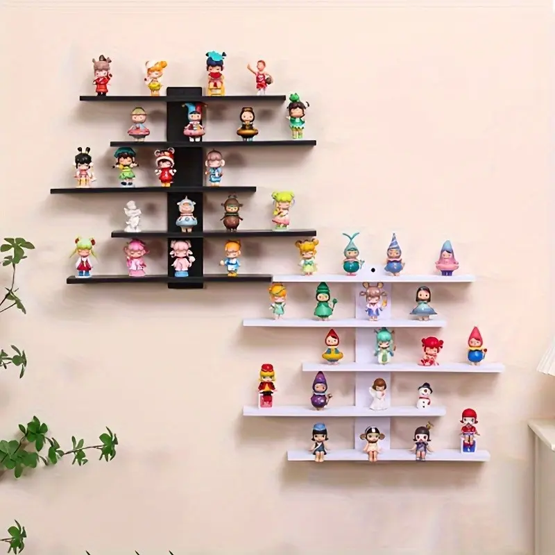 5-Tier Adjustable Wall-Mounted Floating Display Shelves, Fiberboard Modern Decorative Storage Rack, Multifunctional Home & Office Shelving Unit For Action Figures, Building Blocks, Collectibles, Dolls, Statues, Perfect Holiday Gift, Floating Shelves