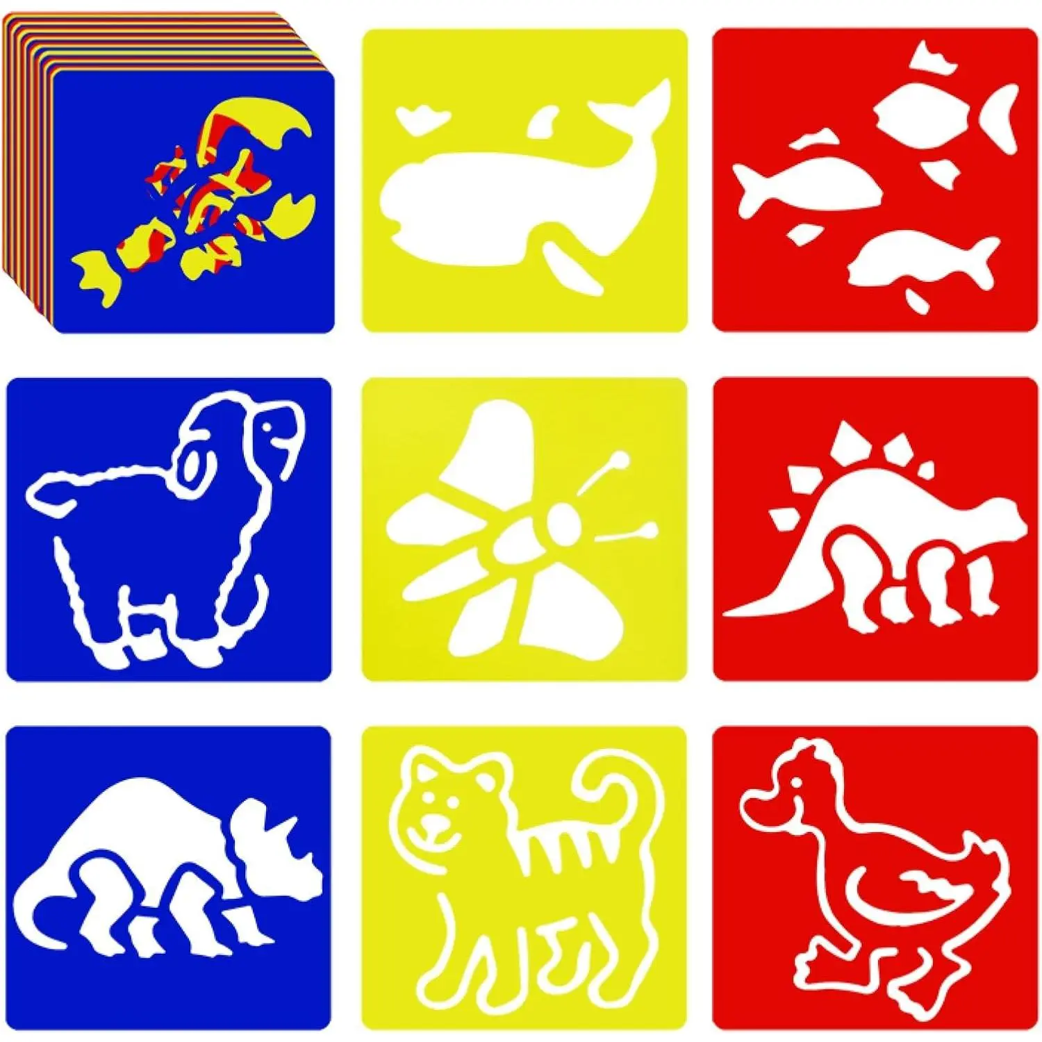 24 Pieces Stencils for Kids 5.9 x 5.5 Inches Drawing Chalk Large Washable Animal Themed Primary Shape Template Toddlers Preschooler (Animal Style)