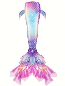Girls Mermaid Tail Swimsuit Beach Party Birthday Gift, Single Tail Only, No Fins, Open Bottom for Fin Storage