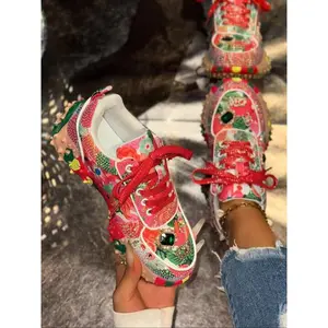 New graffiti dad shoes for women, unique full-print design, thick sole sporty sneakers, cool rivet height-increasing casual shoes
