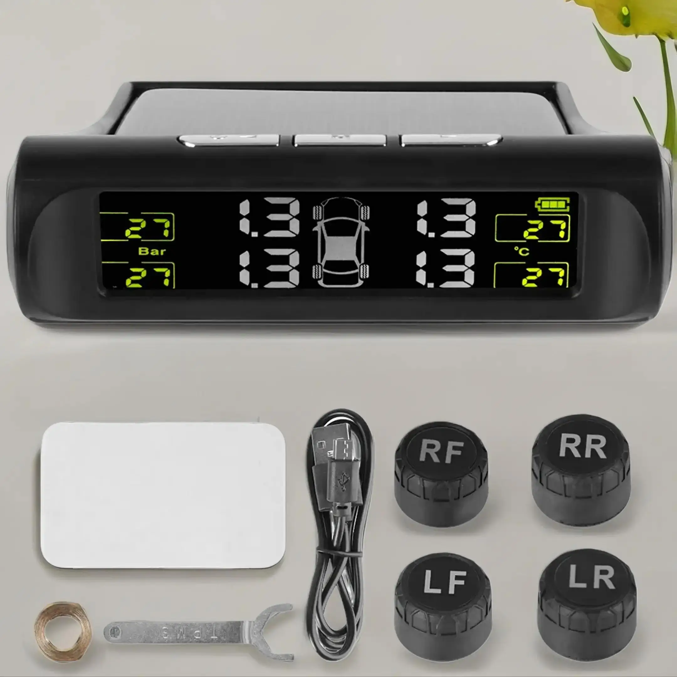 Car Tire Pressure Monitoring System, Vehicle Tyre Temperature Monitor, USB/Solar TPMS, Universal Auto Security Alarm Systems, Digital Tire Inflator, P