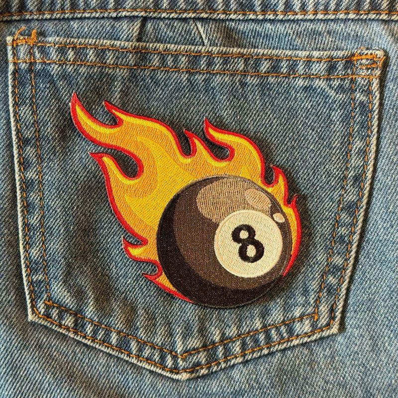 Zaroqui 3.5” 8 Ball on Fire Truck Patch Iron On Embroidered Cotton High-Quality Design for Backpacks Jackets Clothing and More Soft Comfortable Material
