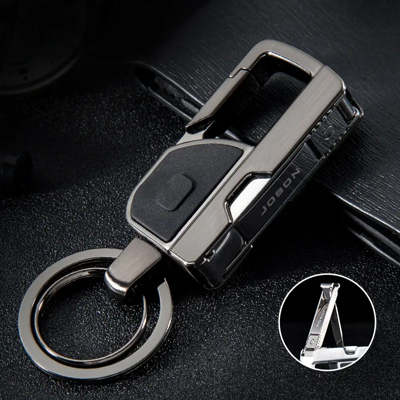 Stainless Steel Keychain for Men, Multifunctional EDC Gear with an LED Light and Nail Clippers, Double Ring Universal Key Holder for Vehicles, Key Holders, Keyrings For Keys