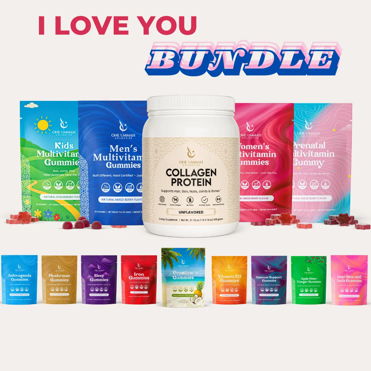 I LOVE YOU Bundle - 1 Ummah Collective Halal Certified Supplemental Pack for Health & Nutrition Needs