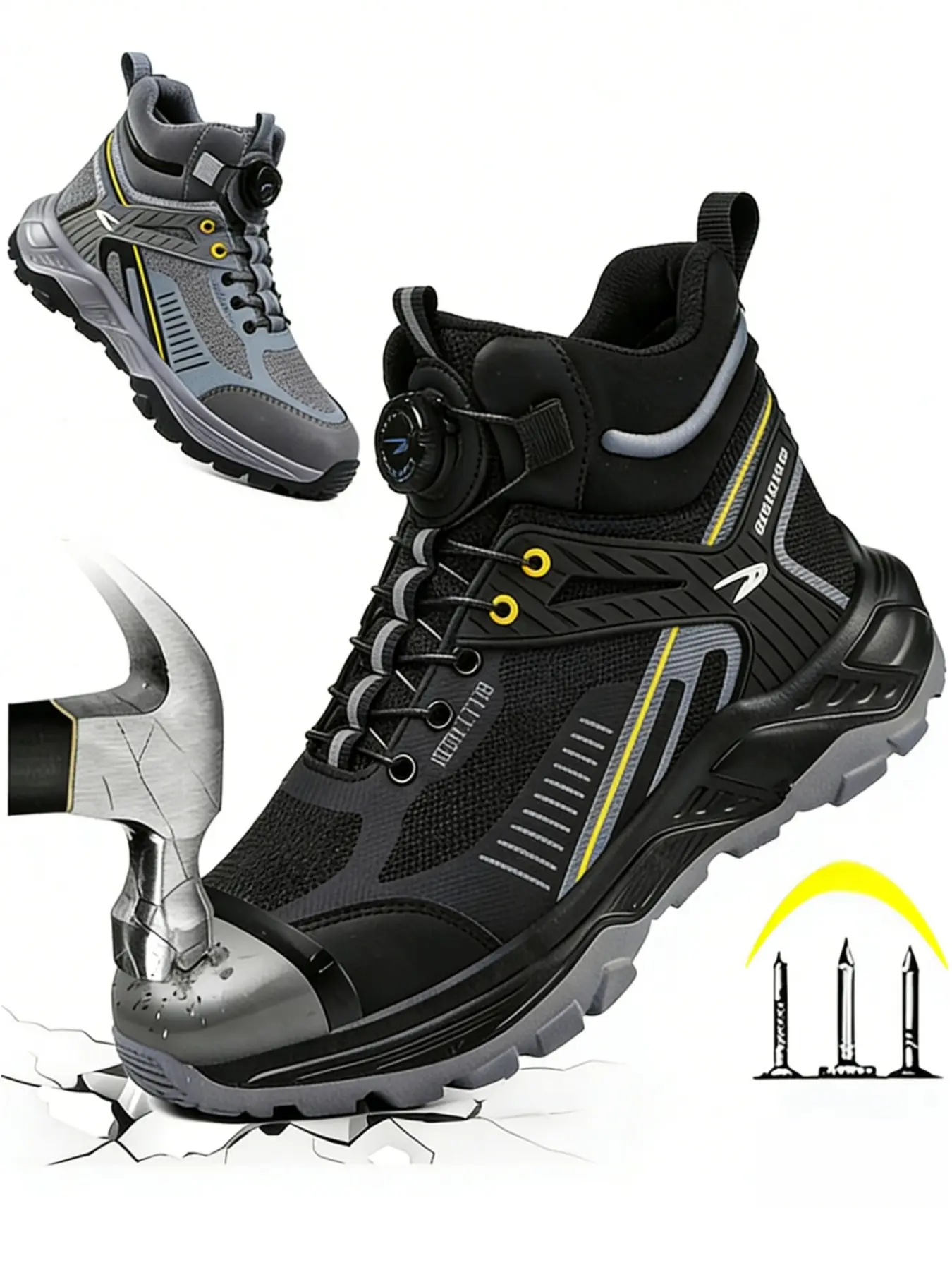 Men's High-Top Safety Boots Steel Toe Cap Anti-Puncture Protection Shoes for Construction Factory Worker Workwear Mesh Working Shoes