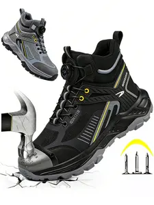 Men's High-Top Safety Boots Steel Toe Cap Anti-Puncture Protection Shoes for Construction Factory Workwear Mesh