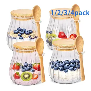 Clear Glass Overnight Oats Jar with Lid & Spoon, 1/2/3/4pcs Overnight Oats Container, Food Storage Container for Home Kitchen, Airtight Jars, Utensils