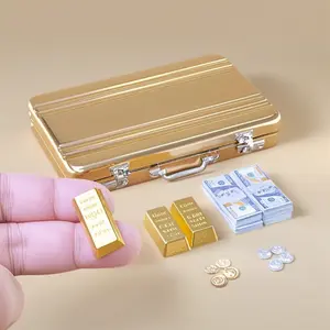 1:6 Scale Golden Briefcase Collector's Set - Miniature Gold Bar Collection, Vintage Coin Props, and Dollhouse-Ready Scene Accessories with Antique Cash Decorations