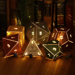 DnD Dice Light: D20 D12 D10 D8 D6 D4 Handcrafted Wooden RPG Themed Lantern for DnD Events & DM Gifts Cordless LED Tea Candle