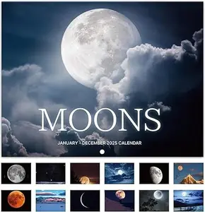 2025 Wall Calendar - Moon Wall Calendar 2025, January 2025 - December 2025, 11'' × 17''(Open), Hanging Hook, Blocks & Holidays - Beautiful Moons