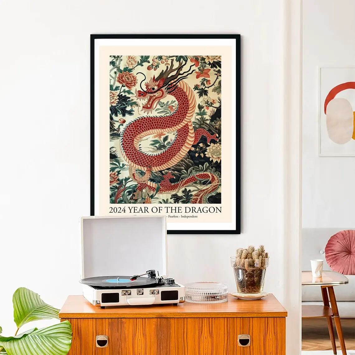 Lunar Year of The Dragon 2024 Wall Art Print Poster, Dragon Art Chinese Zodiac Vintage. Vintage Art Decor Poster, Unframed Poster