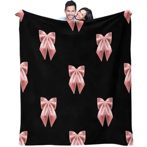 Black and pink bow pattern, suitable for children and adults' holiday birthday gifts, soft, warm and lightweight plush blanket, suitable for bed, sofa, car, room decoration