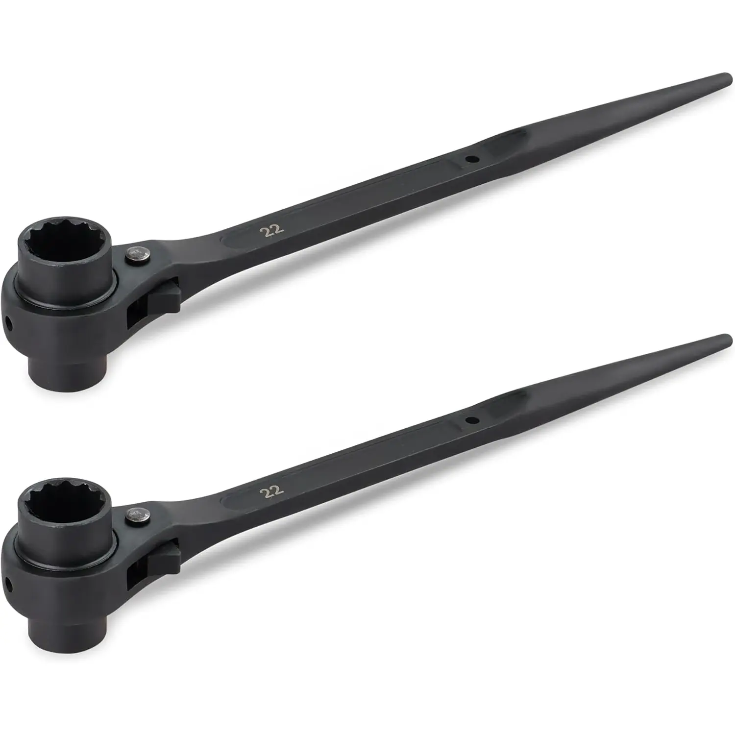 2-Count Professional Grade Heat-Treated 12-Point Double-Ended Ratchet Action Podger Wrench, Black Chrome Finish, 19x22mm (3/4"-7/8"), 12.5in, 1lb, Tapered Tail, Carpentry Tools for Construction & Scaffolding Erection