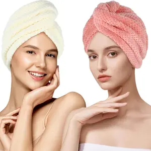 2 Pack Microfiber Hair Towel Wrap for Women, Super Absorbent Quick Dry Hair Turban, Anti Frizz, Large Hair Drying Towel with Button, Soft Absorbent Towel