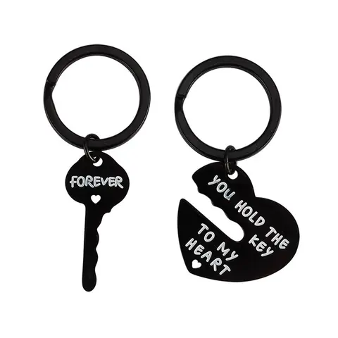Couple Matching Heart Shape Keychains (2-Piece Set) - Durable Fashion Jewelry Accessory, Couple Key Ring, Lock + Key Romance Gift for BF & GF, Anniversary Favor, GF Gift for Men & Women