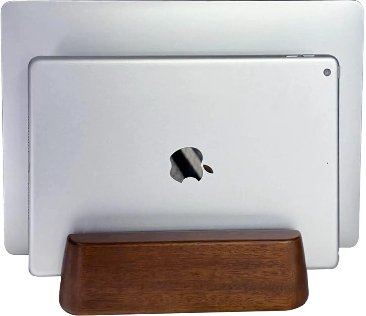 Wooden Vertical Laptop Stand with Dual Slots - 0.7" Width Office Desk Accessory, 7.68" L x 3.7" W x 2.17" H Desk Mount for WFH Setup, Fits 1 Laptop + 1 iPad (MacBook/Surface Pro Compatible) Compact Desk Space Vertical Storage Natural Wood