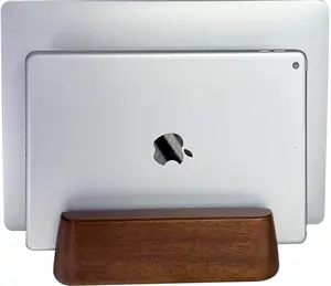 Vertical Laptop Stand, Dual Slot Wood Laptop Holder for Desk, 0.7" Width Fits All MacBook/Surface pro