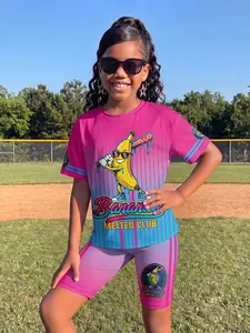 Let's go Banana Retro American Flag Banana Baseball Lover Boys Girls Kids Outfit Athletic Baseball T-Shirt and Cycling Pants Legging Shorts Set Toddler Big Kid Drip For Girls