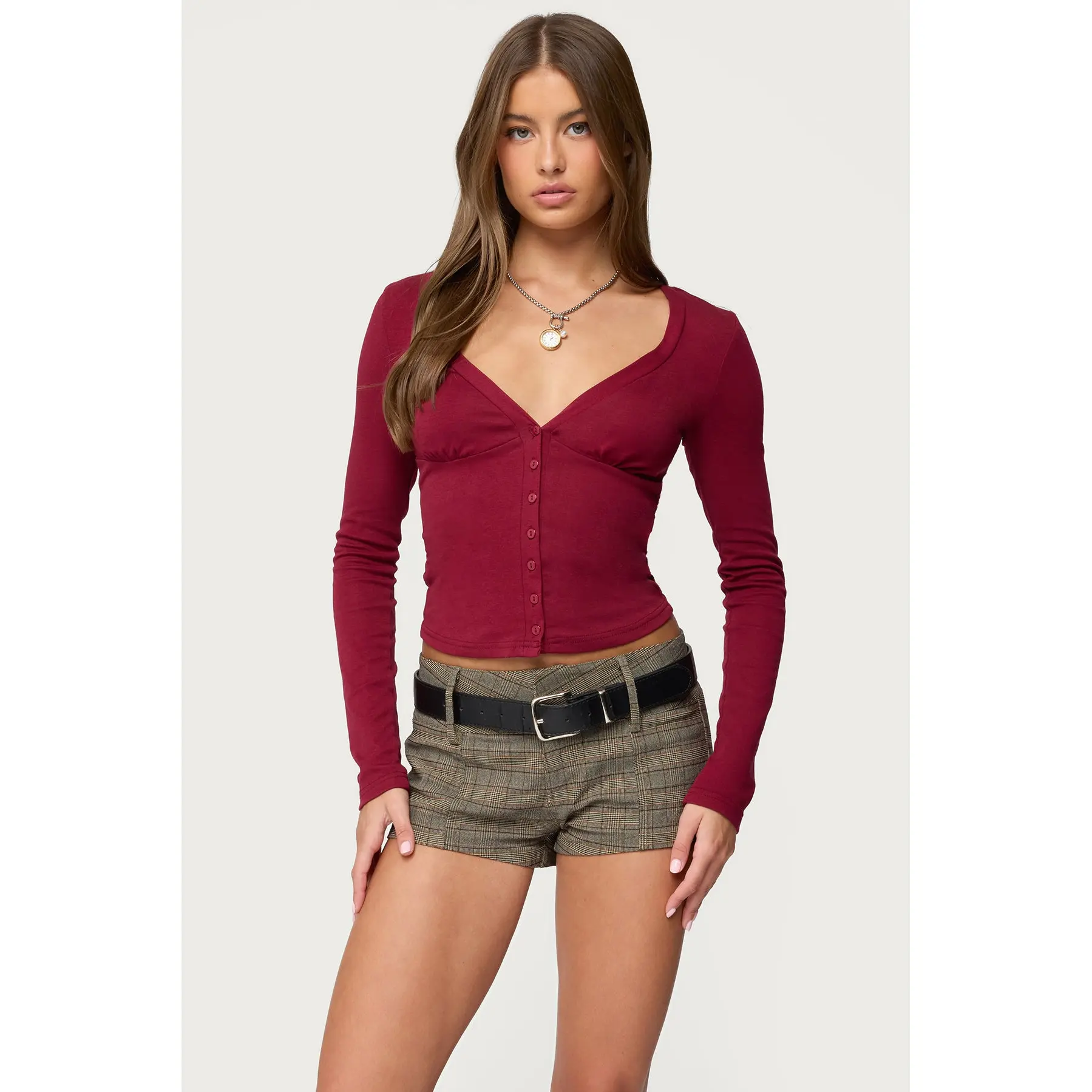 Charla V Neck Button Up Top