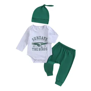 3Pcs Infant Baby Boy Football Outfit Sundays are for The Birds Eagles Romper Bodysuit Pants with Hat Fall Clothes