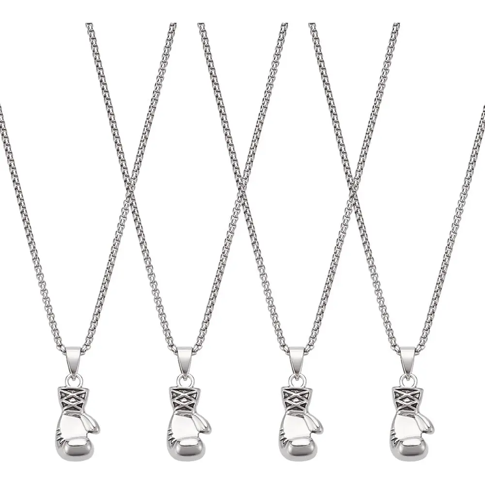 4Pcs Boxing Gloves Pendant Necklace for Man Metal Punk Pendant Necklace Gifts Sport Boxer Pendant Necklaces Jewelry Gift Adjustable Womens Sportsman Fitness Necklaces