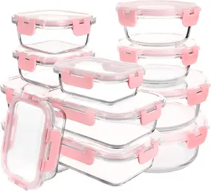 Glass Meal Prep Containers Set of 12 Food Storage Containers for Lunches, Dishwasher Safe, Pink Kitchen Utensils