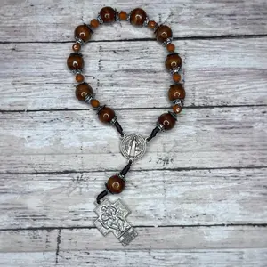 St Christopher Travel Decade Rosary | 10mm Wood Beads | St Benedict Spiritual Protection Devotional