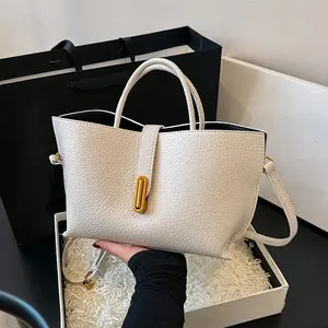 High-end Elegant Trendy European and American Lychee Grain Handbag 2024 New Fashion Retro Commuter Shoulder Crossbody Bag for Women Leather Satchel Sling Purse