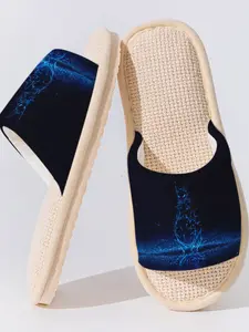 Star Track Spirit Fox Linen Slippers, Cyberpunk Style Breathable Non-Slip Sole, Casual Home Bedroom Living Room Wear