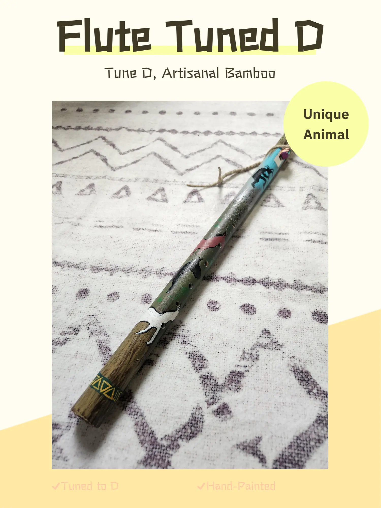 Native Flute Tuned to D Hand Crafted Artisanal Bamboo with Unique Animal & Tribal Designs Hand Painted Wood Finish Ideal for Musicians