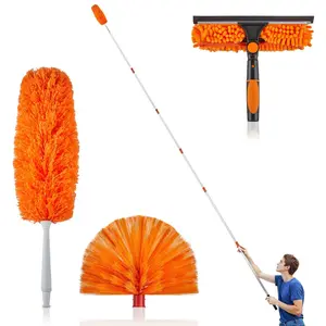 4-30 FT High Reach Duster Kit with Extension Pole, High Ceiling Dusting and Window Cleaning Kit with Window Washer & Squeegee & Cobweb Duster