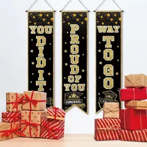 Class of 2026 Graduation Banner - Black Gold Porch Signs Set | You Did It Proud Of You Way To Go Graduation Party Decorations for Indoor Outdoor Home Door Wall