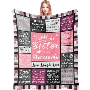 Gifts for Sister Blanket from Sisters Brother - Sister Mothers Day Christmas Birthday Gift Adult - Ultra Soft Plush Throw Present Ideas for Bedding Sofa - 60"x50", Printed on One Side with a Plain White Back, Halloween Thanksgiving Christmas Gift