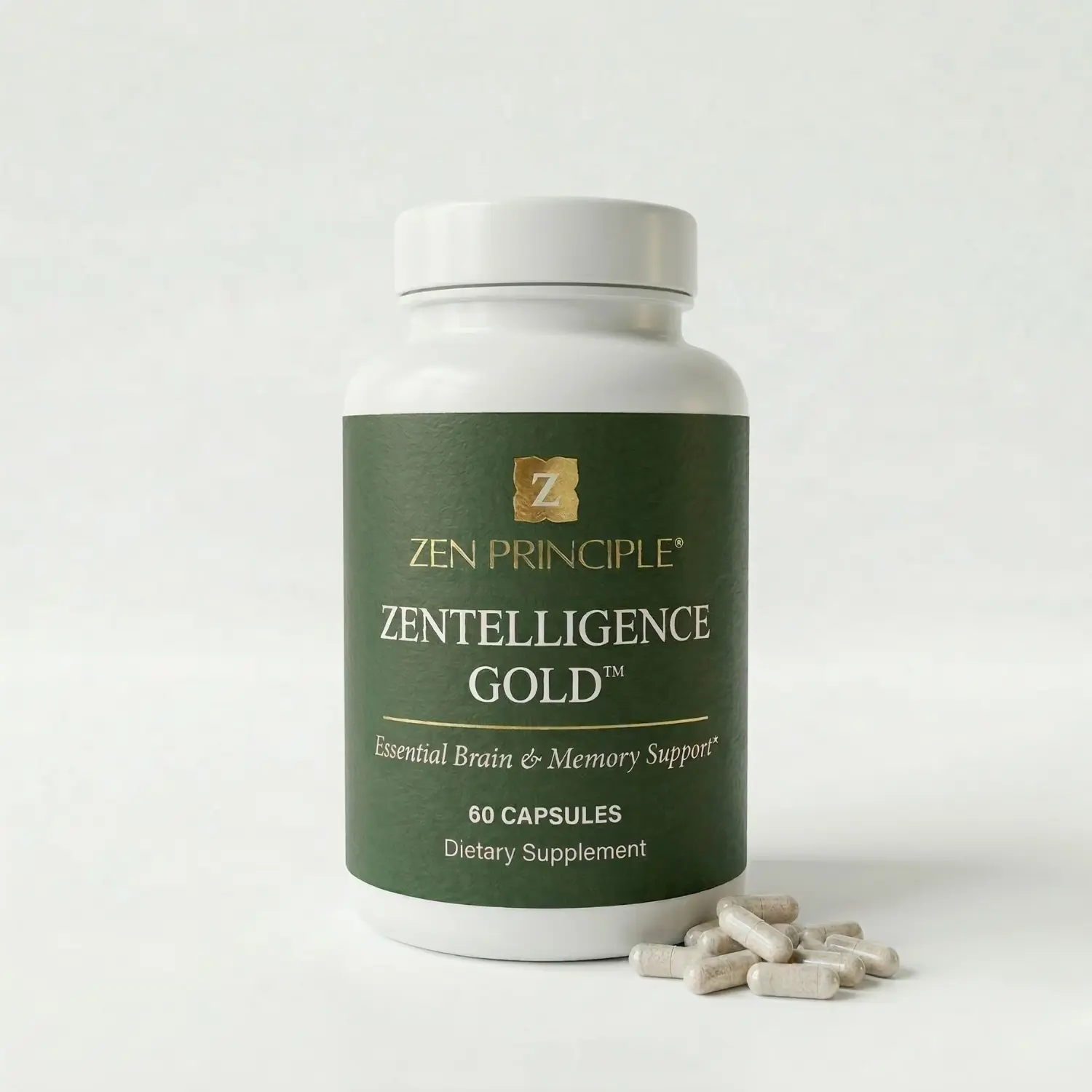 Zen Principle Zentelligence Gold Cognitive Enhancement Dietary Supplement - Vitamin-Infused BDNF-Boosting Capsules with Clinically Studied Alpha-GPC, Bacognize for Brain Support, Brain Health in Adults Aged 40 and Beyond