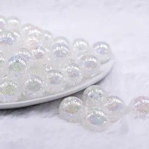 16mm White Crackle AB Bubblegum Beads