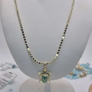 turtle pendant with chain plated gold 14k