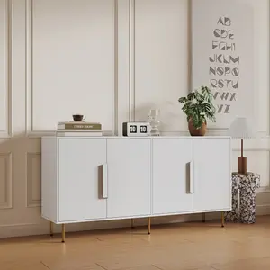 Home Essentials Side panel buffet cabinet with storage room, modern storage cabinet, 4 doors with handles, suitable for living room, dining room entrance, white