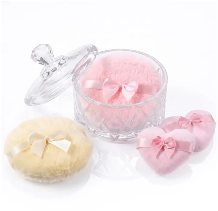 Pimoys 5 Pcs Dusting Powder Container with Puff Set, Pink Gifts Body Powder Puff and Container for Women Baby Powder Applicator Puffs