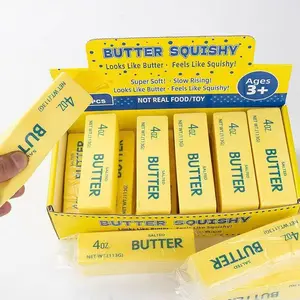 Butter Squishy Stress Toy - 4oz Fake Butter Block Squeeze Toy, Slow Rising Fidget Toy for Anxiety Relief, Funny Prank Gift
